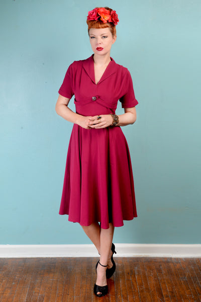 Vintage 1940s inspired Hell Bunny magenta crepe swing dress