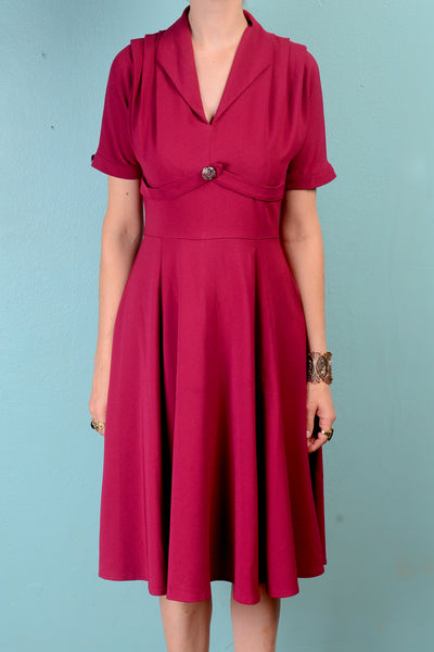 Vintage 1940s inspired Hell Bunny magenta crepe swing dress