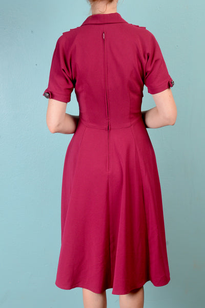 Vintage 1940s inspired Hell Bunny magenta crepe swing dress