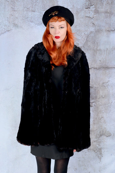 1940s black seared beaver fur cape ONE SIZE
