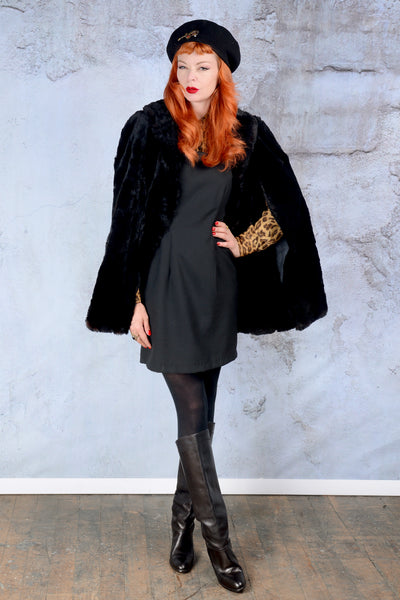 1940s black seared beaver fur cape ONE SIZE