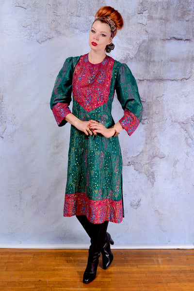 Vintage 1970s Indian gauze boho midi dress medium large boho 70s
