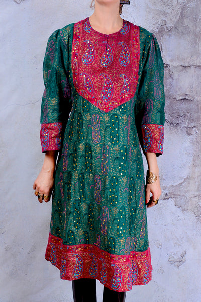 Vintage 1970s Indian gauze boho midi dress medium large boho 70s
