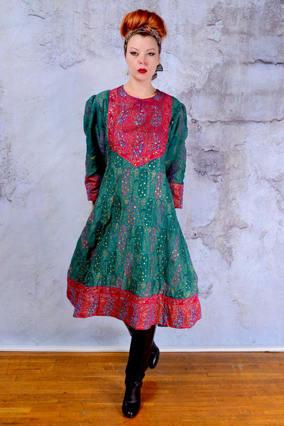 Vintage 1970s Indian gauze boho midi dress medium large boho 70s