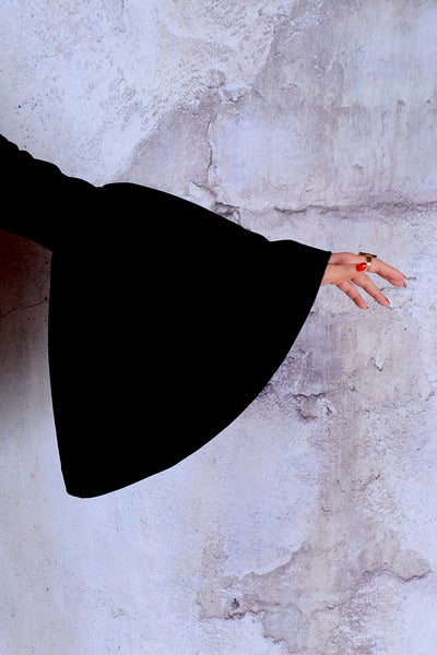 Nasty Gal backless black knit mini dress with massive bell sleeves Small 1960s vintage mod unique