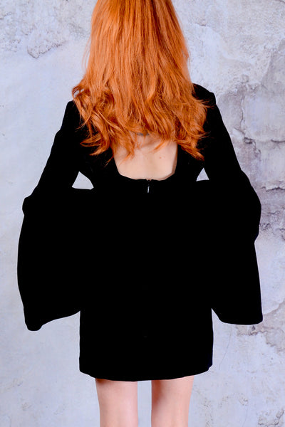 Nasty Gal backless black knit mini dress with massive bell sleeves Small 1960s vintage mod unique