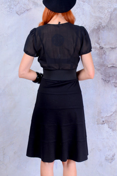BCBC black ruffle top stretch skirt 1940s dress size 8 unique vintage goth