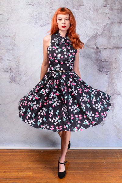 Rockabilly bowtie cherries flare dress
