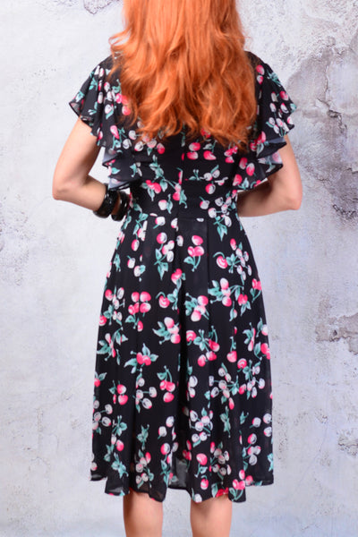 Pinup Cherries print flutter sleeve dress