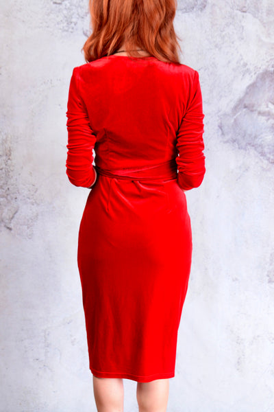 Red velvet wrap dress size medium