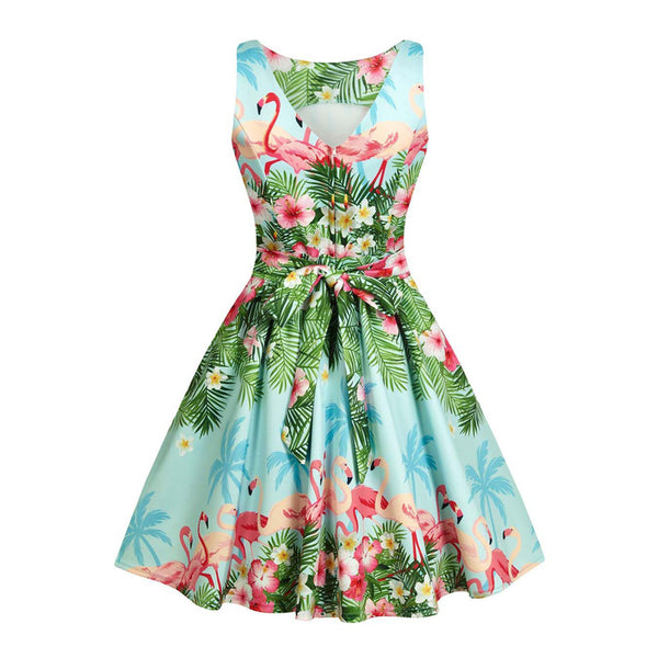 Pink Flamingo Floral Fit and Flare Dress
