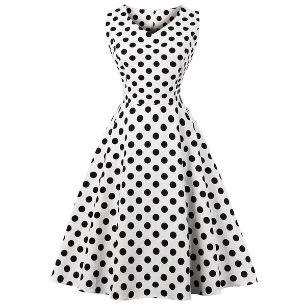 White Floral on Black Fit and Flare Swing Dress