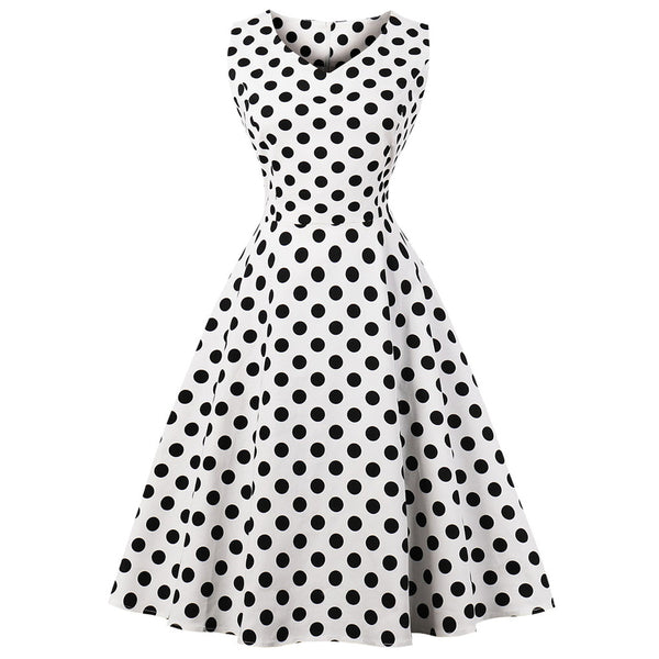 Black on White Polka Dot Fit and Flare Swing Dress