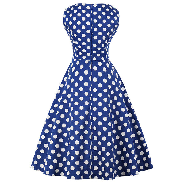 Blue Polka Dot Fit and Flare Swing Dress