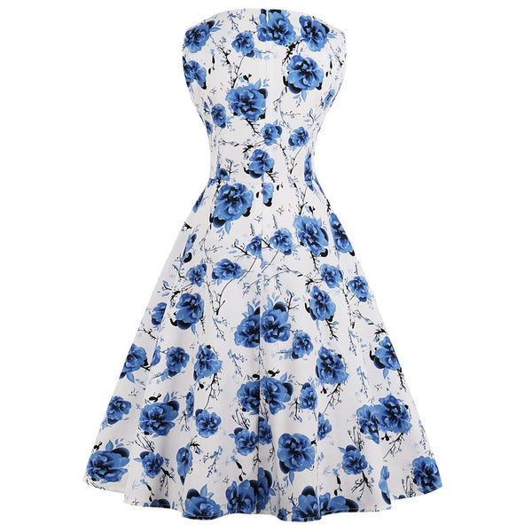 Blue Floral Fit and Flare Swing Dress