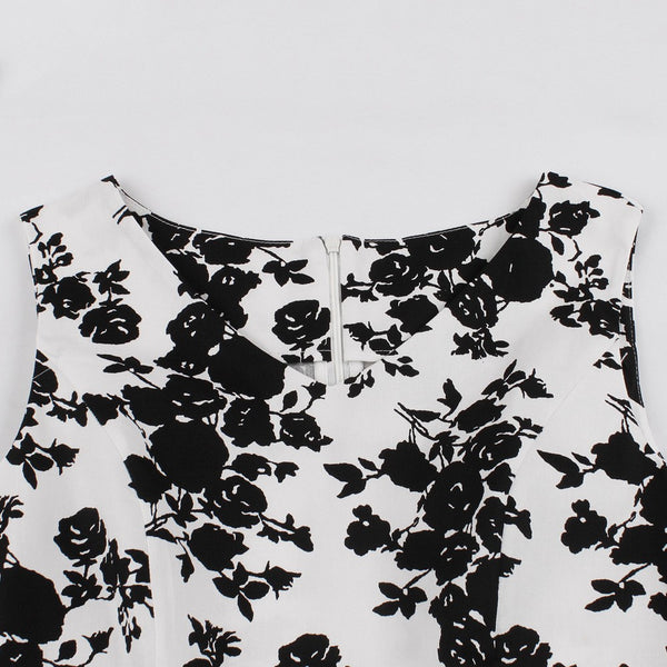 Navy Blue Floral Fit and Flare Swing Dress