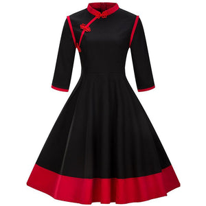 Cheongsam Mandarin Inspired Red and Black Swing Dress