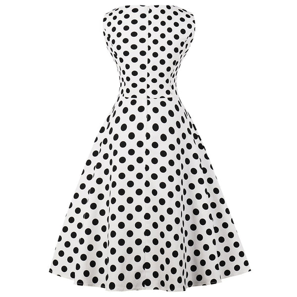 White Floral on Black Fit and Flare Swing Dress