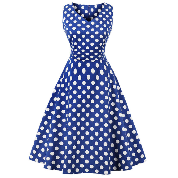 Navy Blue Floral Fit and Flare Swing Dress