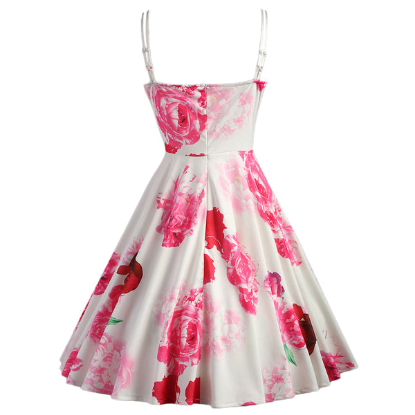 Vibrant Pink and Red on White Spring Swing Dress
