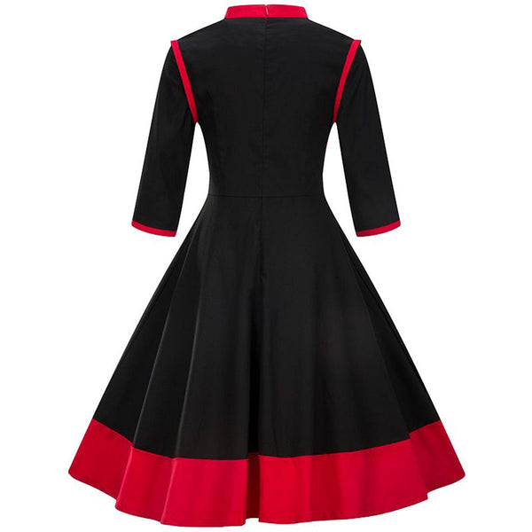 Cheongsam Mandarin Inspired Red and Black Swing Dress
