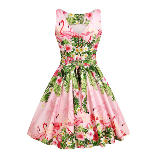Pink Flamingo Floral Fit and Flare Dress