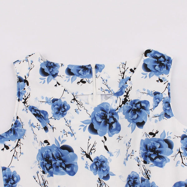 Navy Blue Floral Fit and Flare Swing Dress