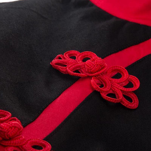 Cheongsam Mandarin Inspired Red and Black Swing Dress