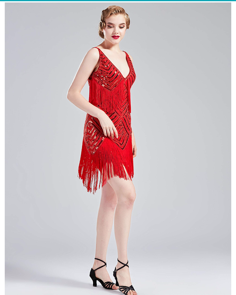 red beaded deco flapper dress ALL SIZES