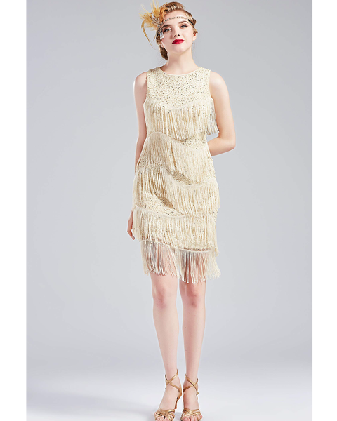 NWT Cream sequin beaded deco flapper dress ALL SIZES