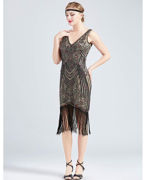 NWT rainbow sequin beaded deco flapper dress ALL SIZES