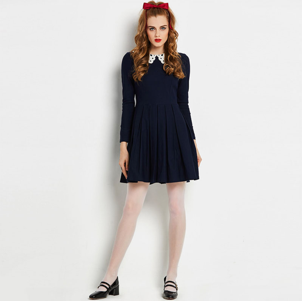 Vintage MOD 1960s Navy Skater Dress with Peter Pan Collar