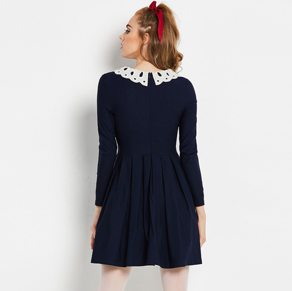 Vintage MOD 1960s Navy Skater Dress with Peter Pan Collar