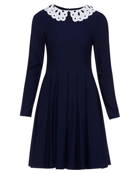 Vintage MOD 1960s Navy Skater Dress with Peter Pan Collar