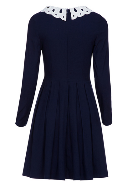 Vintage MOD 1960s Navy Skater Dress with Peter Pan Collar