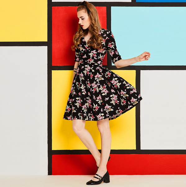 Tie back Floral Full Skirt Dress
