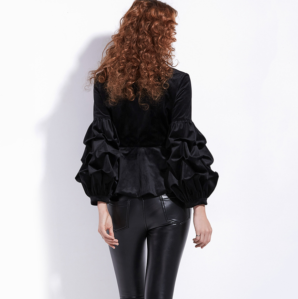 Black Velvet Lantern Sleeves Goth Wasp Waist Jacket