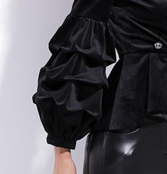 Black Velvet Lantern Sleeves Goth Wasp Waist Jacket