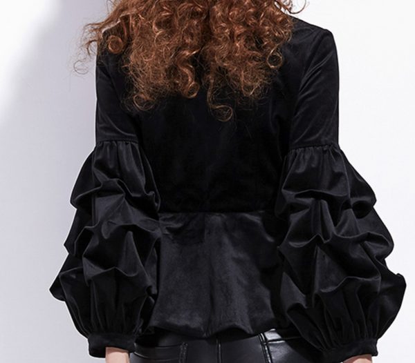 Black Velvet Lantern Sleeves Goth Wasp Waist Jacket