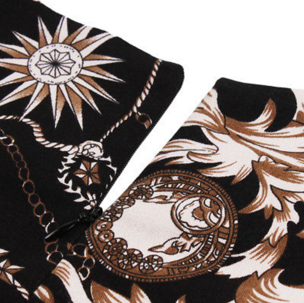 US STOCK Baroque Compass Print Fit and Flare Dress