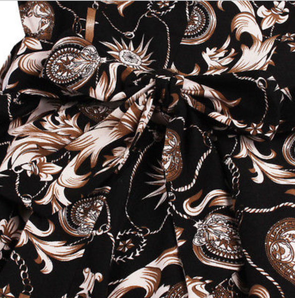 US STOCK Baroque Compass Print Fit and Flare Dress