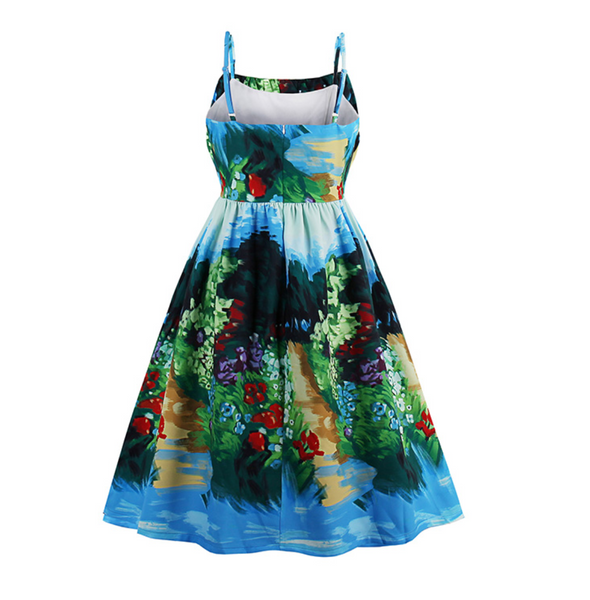 Floral Full Skirt Rockabilly Landscape Dress