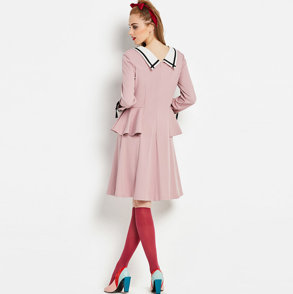 Pastel Pink Dress with Peplum Detail 1960s 1950s mod