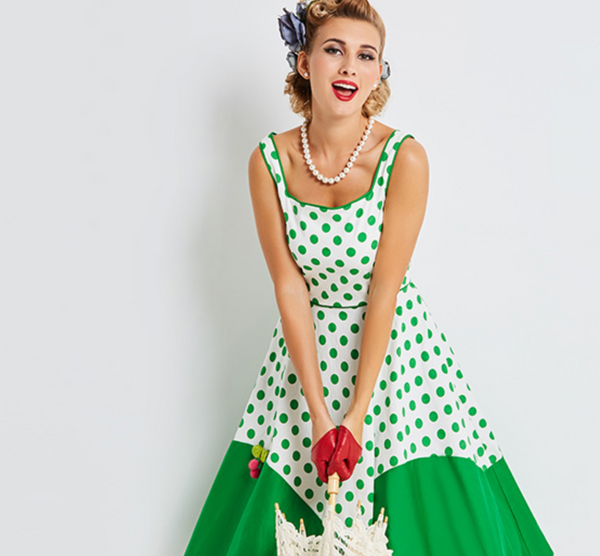 Green and White Polkadot Swing Dress