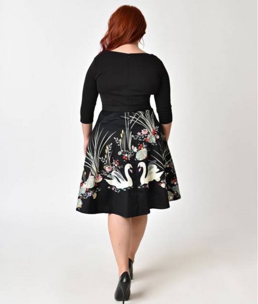 Black Swan Scene Print Sleeved Swing Dress PLUS SIZE