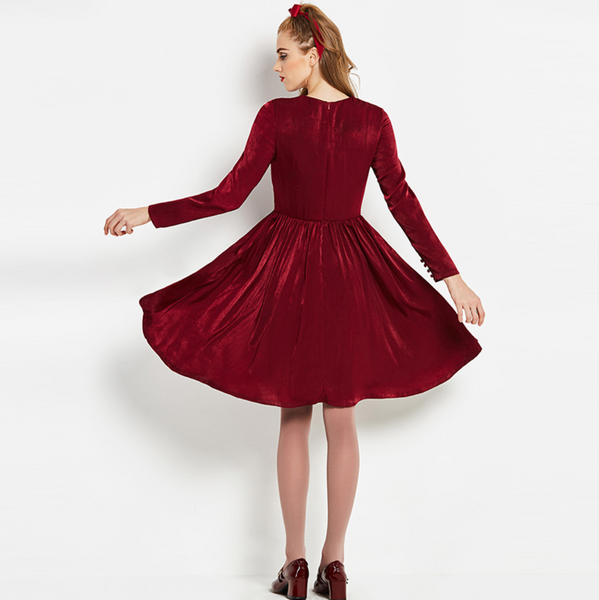 Vintage 1960s wine red lace collar velvet fit and flare unique mod rockabilly 60s 50s dress