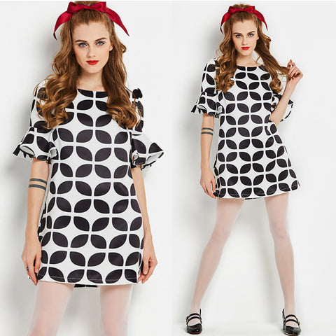 US STOCK Black and White Psychedelic Op Art Mini Go Go Dress LARGE