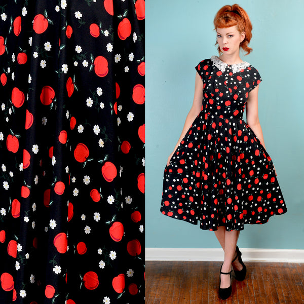 Hell bunny apples print dress with crochet collar  small s