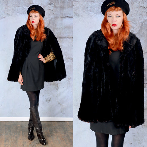 1940s black seared beaver fur cape ONE SIZE