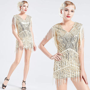 US STOCK Vintage Ivory 1920s Unique Flapper Dress Long Fringed Gatsby Dress Roaring 20s Sequins Beaded Dress Vintage Art Deco Dress